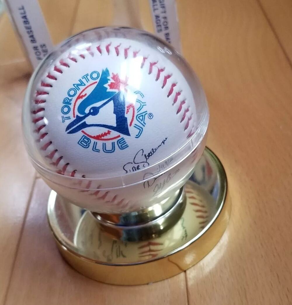 VTG Toronto Blue Jays Stadium Giveaway Baseball In Holder Computer Autographed